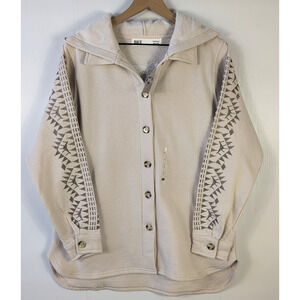 BKE Buckle Womens S Hoodie Shirt Beige Button Up Aztec Embroidered Western NWT